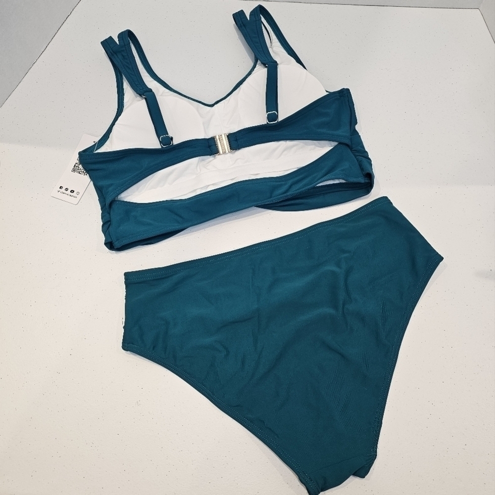 Charmo Bikini Womens Size Medium Large Teal Swimsuit Rouched Summer Beach - Picture 6 of 8